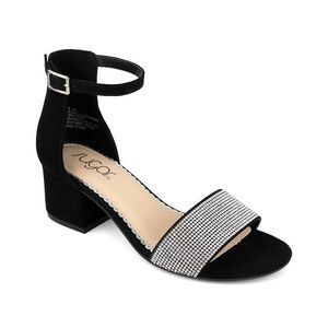 Sugar Noelle Black and Silver Heeled Dress Sandals with Rhinestones Size 9 1/2